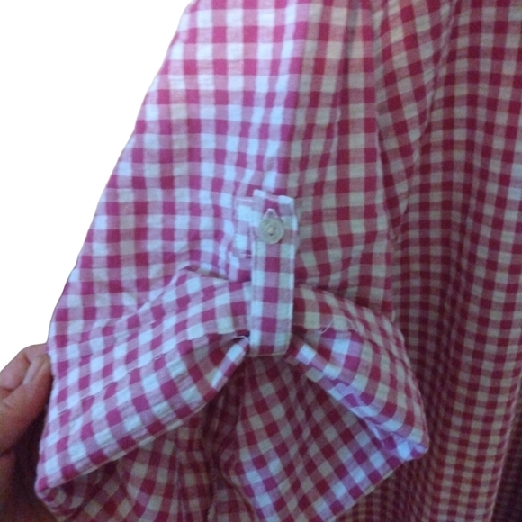 Gingham Red White Button Up Woman Within Button Up Elbow Slvs. Country Casual 4X - Picture 6 of 8